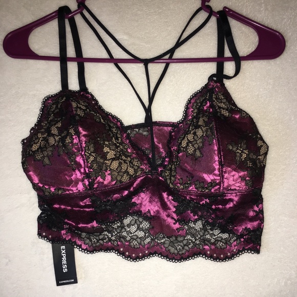 EXPRESS magenta & black lace harness bra top NWT🌺 - Picture 2 of 8